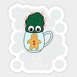 Feliz Cactidad - Small Cactus With Red Spikes In Christmas Mug Sticker
